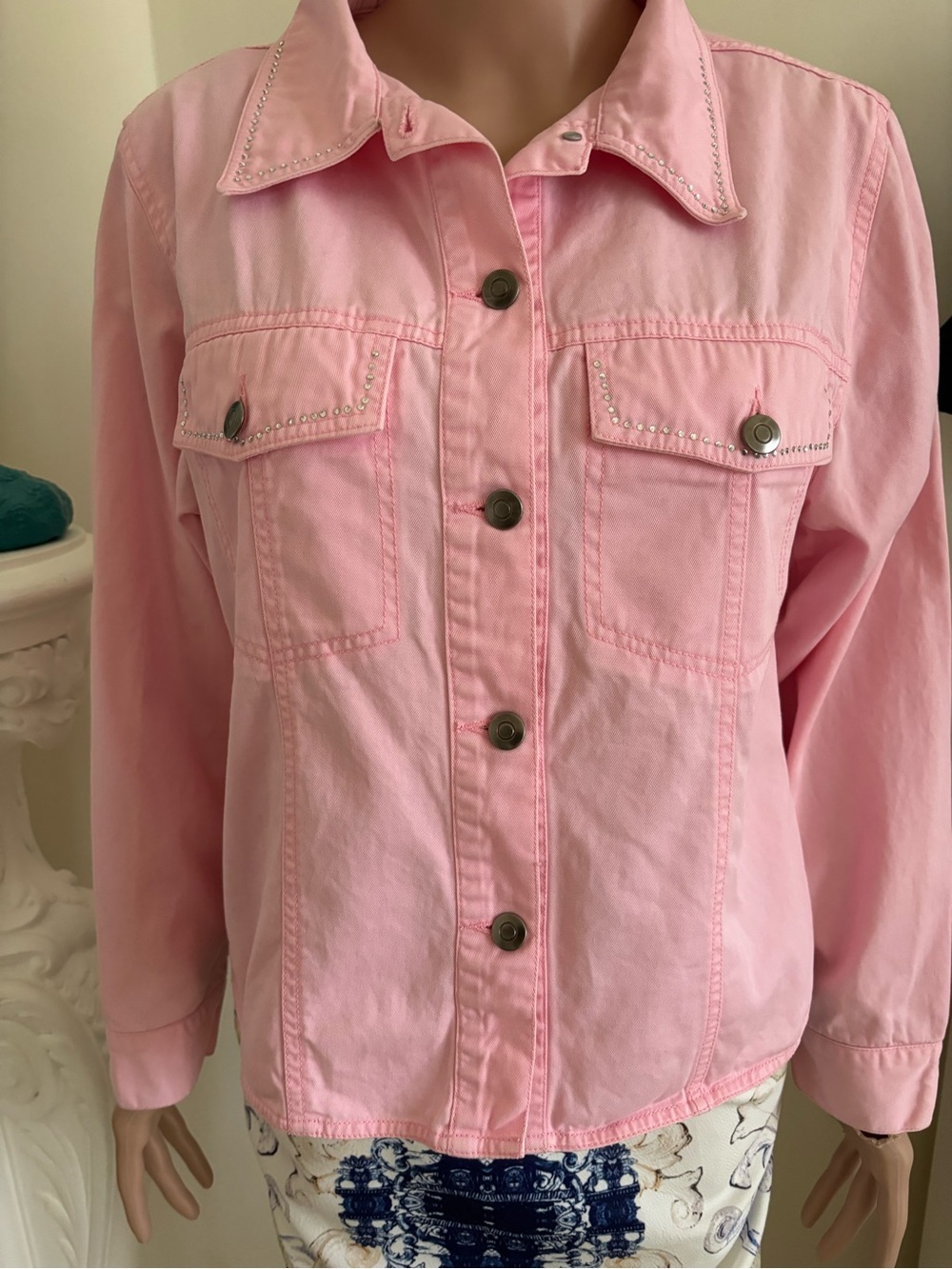 Pink Women's Button-Front Jacket - Picture 3 of 13
